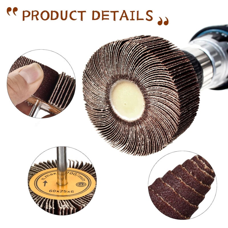 phntake 48PCS Flap Wheel Set - 80 Grit Sandpaper 1/4" Shank Aluminum Oxide Abrasive Flap Wheel Sander for Drill, Die Grinder Accessories, Drill Sanding Attachment for Remove Rust (Flap Wheel, 48) - Image 4